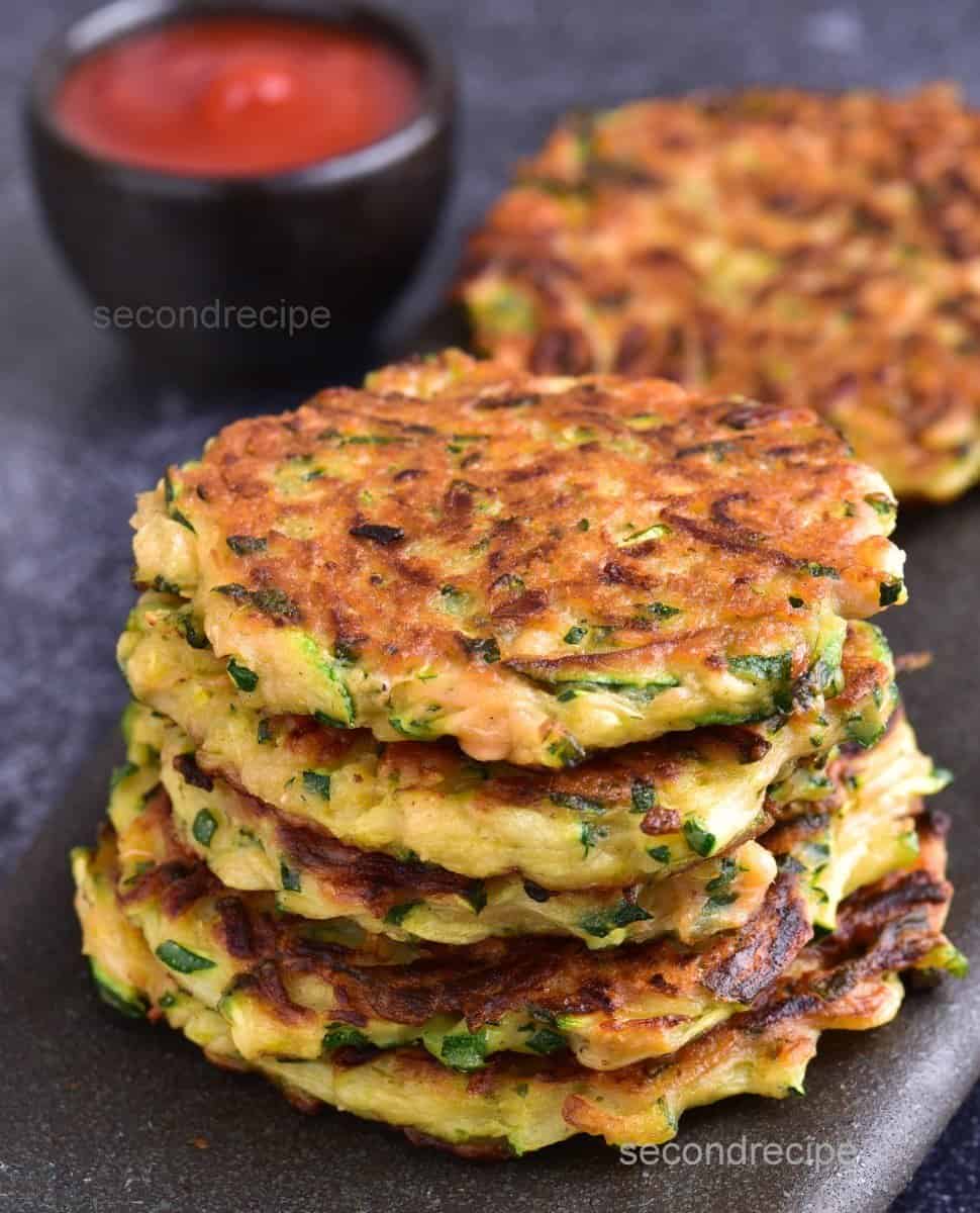 Vegan zucchini fritters | healthy zucchini fritters - SecondRecipe