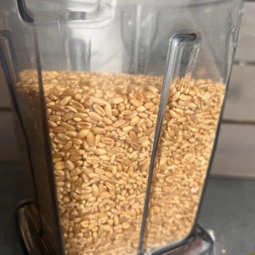 Vitamix blender grinding oats into flour close up