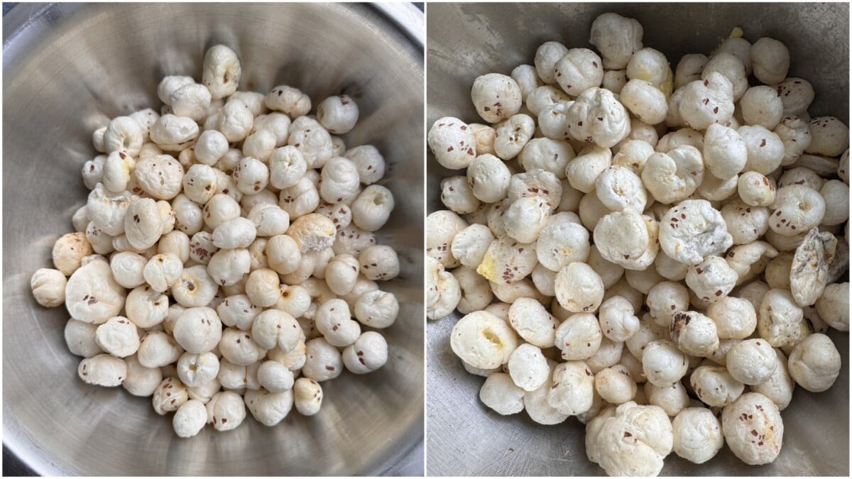Roasting makhana in the air fryer.