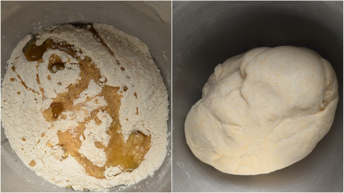 Mixing flour and oil, kneading smooth dough for mawa kachori