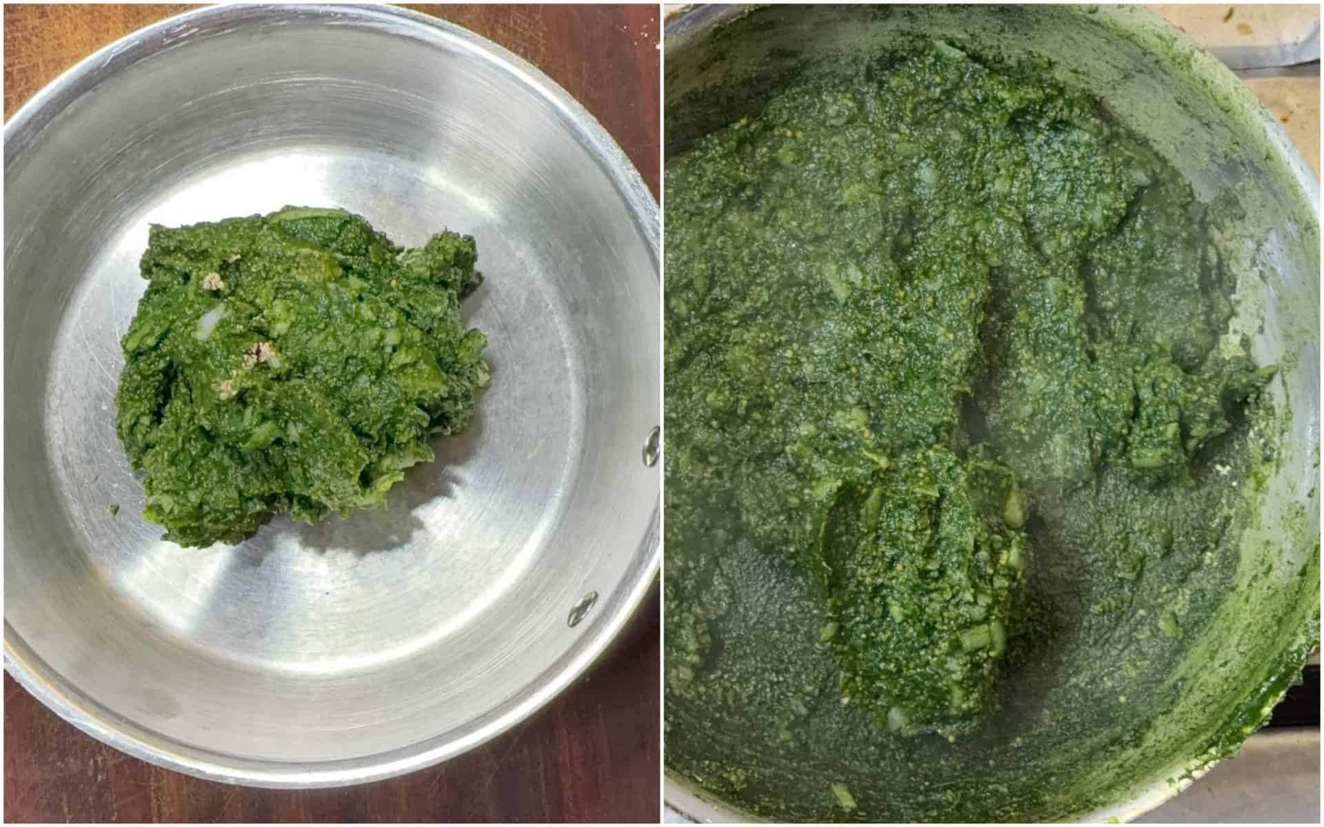 Cooking spinach potato mixture for Shaam Savera kofta