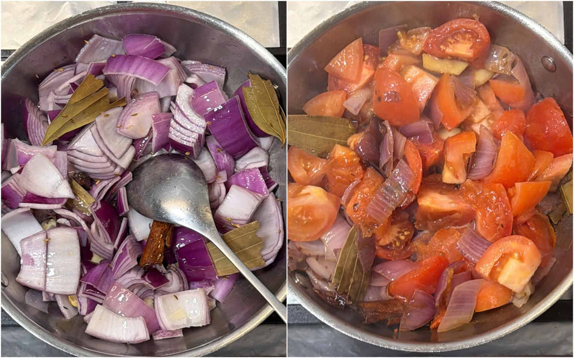 Onion tomatoes ginger garlic and whole spices cooking for Shaam Savera kofta gravy