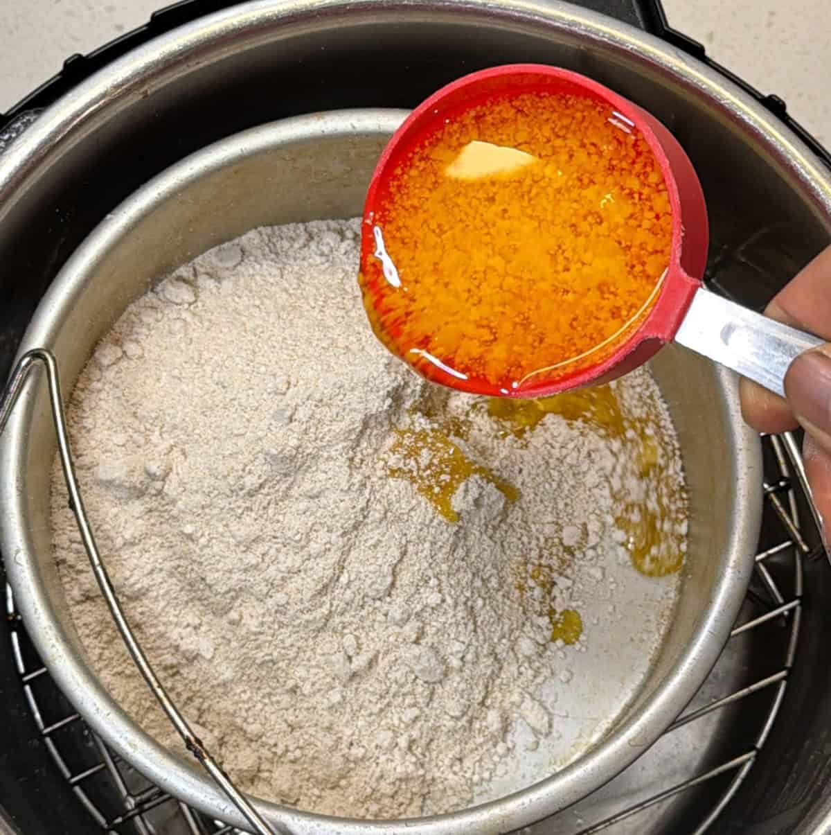 ghee added to ground roasted oats for air fryer oats ladoo