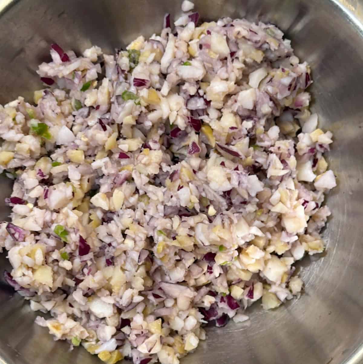 Potato onion ginger and chilli mixture for air fryer poha cutlets