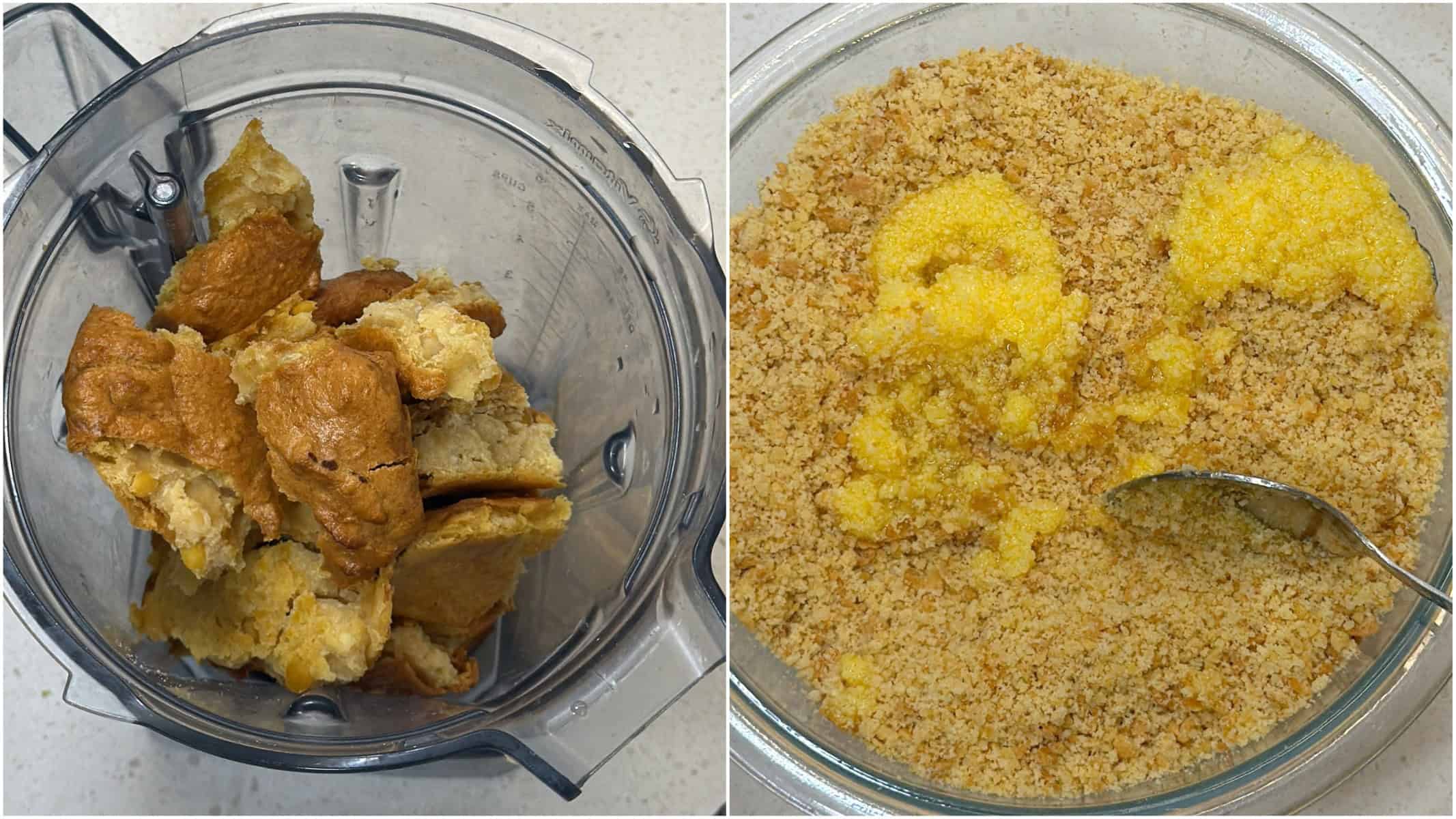 Cooked chana dal ground into crumbs and mixed with ghee for air fryer mohanthal