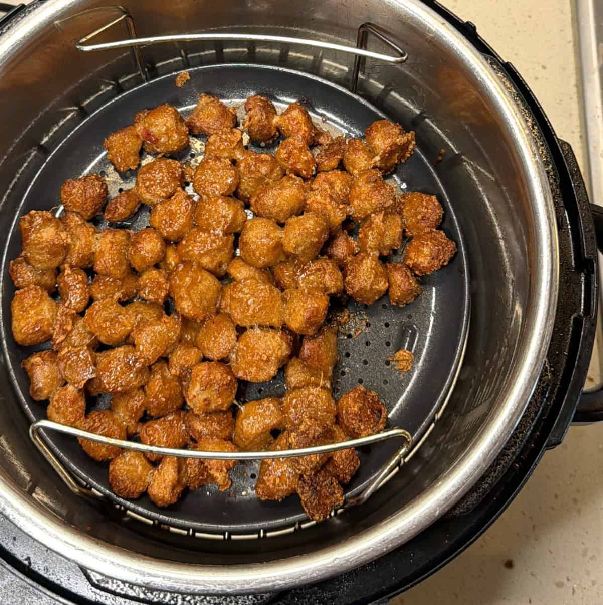 Crispy air fryer vegan popcorn chicken made with soy chunks