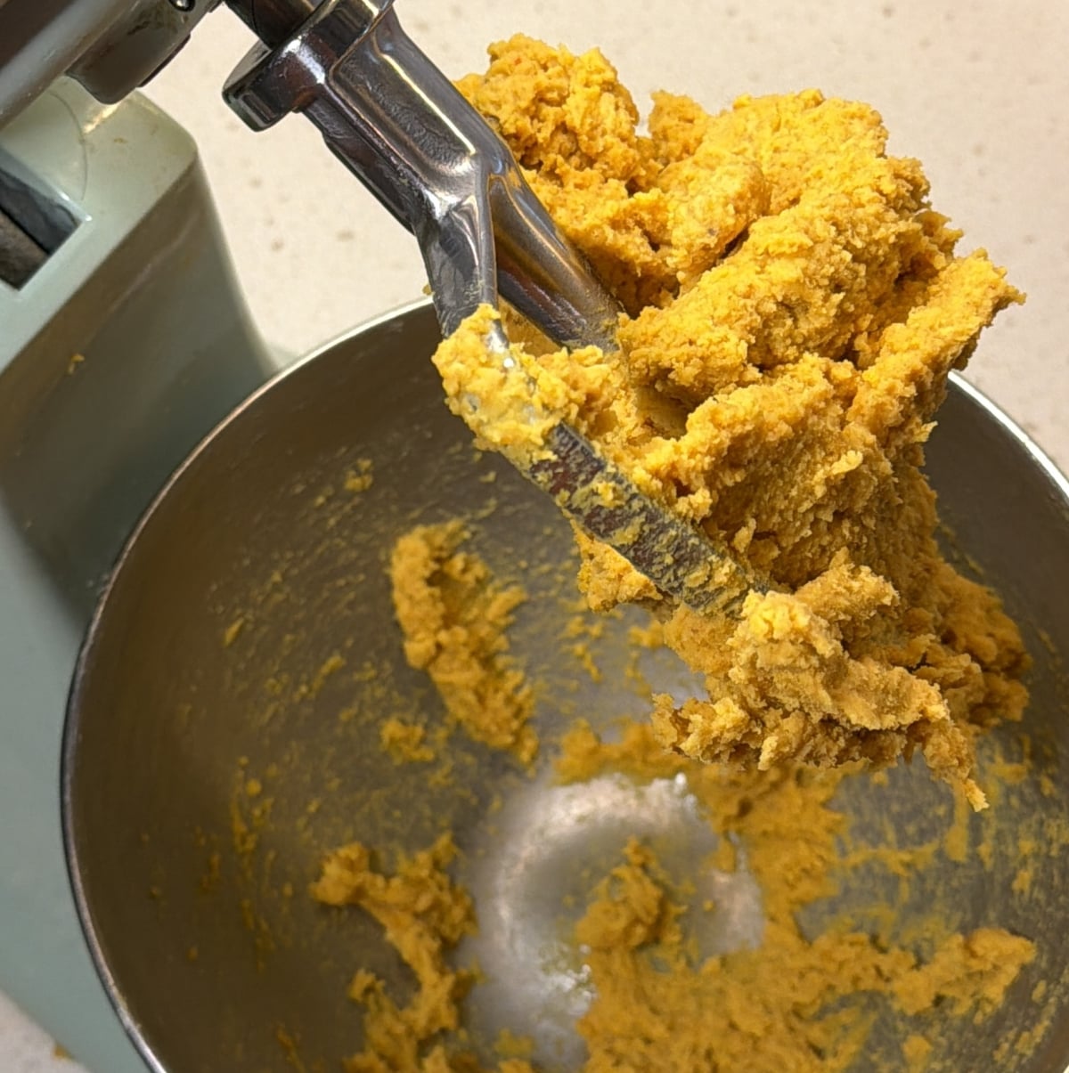 Boiled dough being re-kneaded for crispy fafda