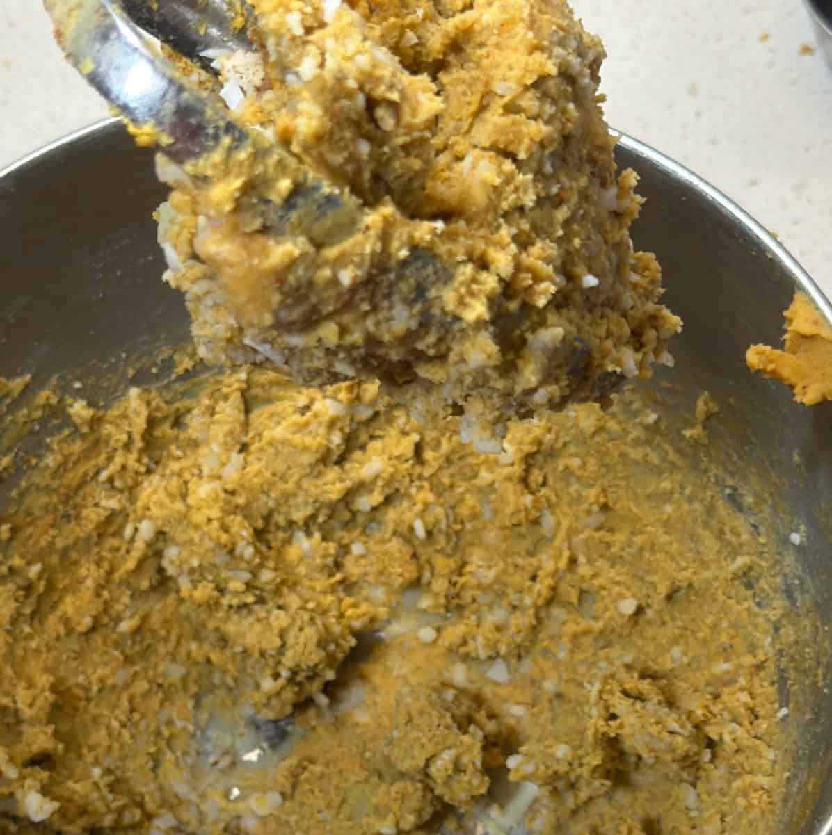 Grated potatoes incorporated into cooked dough