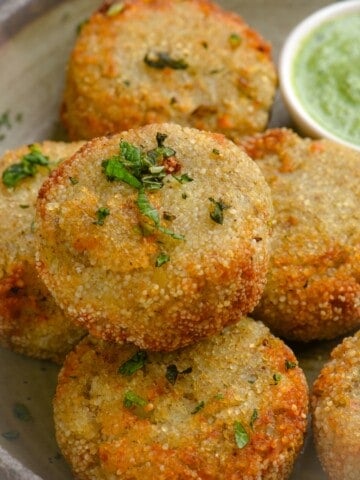 Air fryer barnyard millet cutlets served golden brown