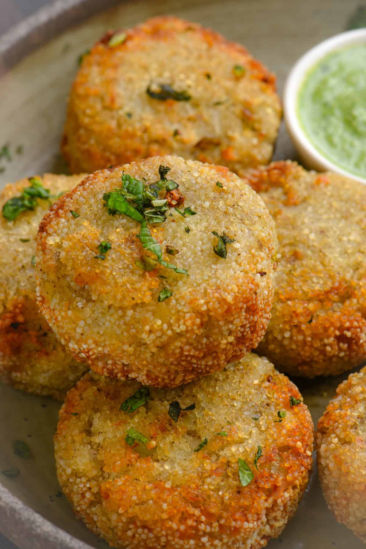Air fryer barnyard millet cutlets served golden brown
