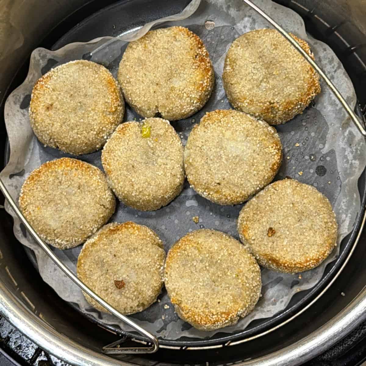 Millet cutlets starting to brown around the edges
