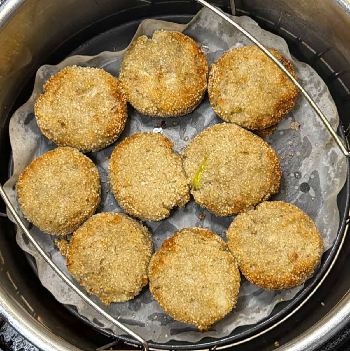 Golden brown air fryer barnyard millet cutlets ready to serve